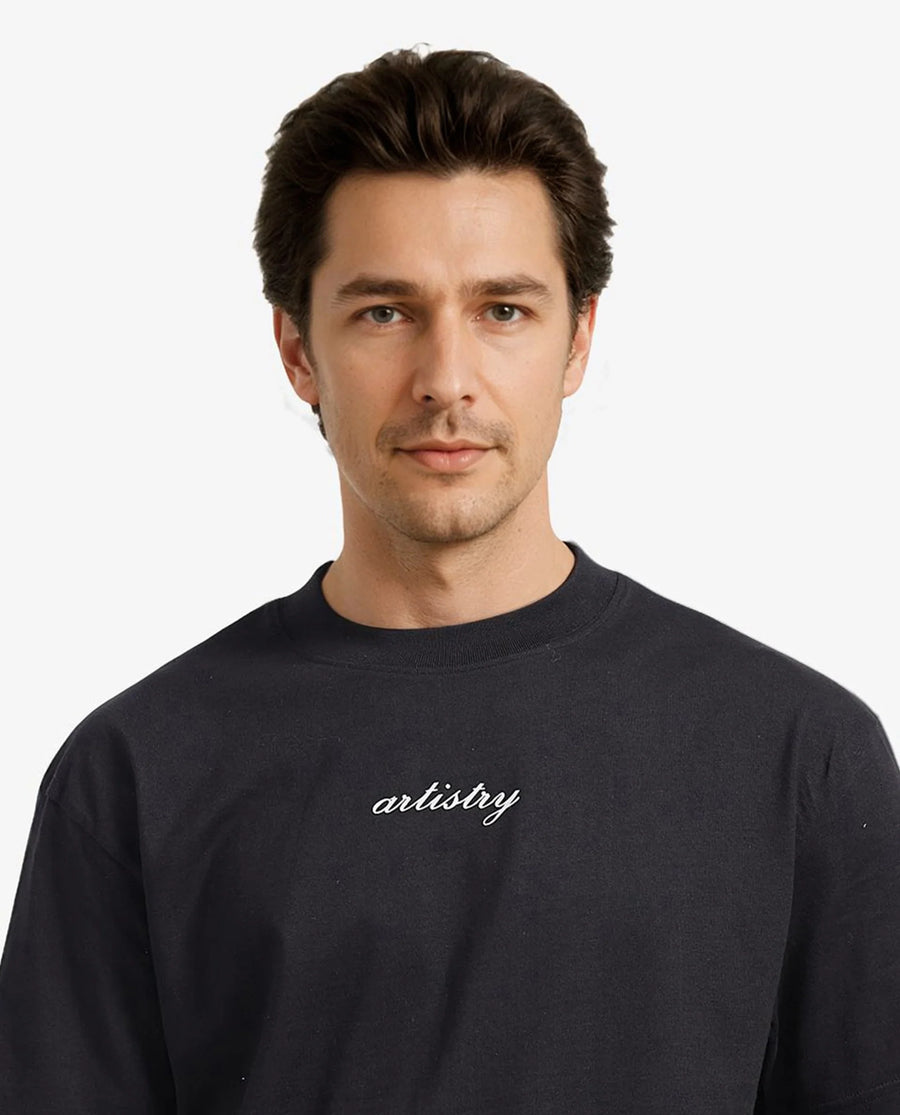 Rare Rabbit Men's Bonz-1 Black Cotton Graphic Print Oversized Fit Half Sleeve Crew Neck T-Shirt