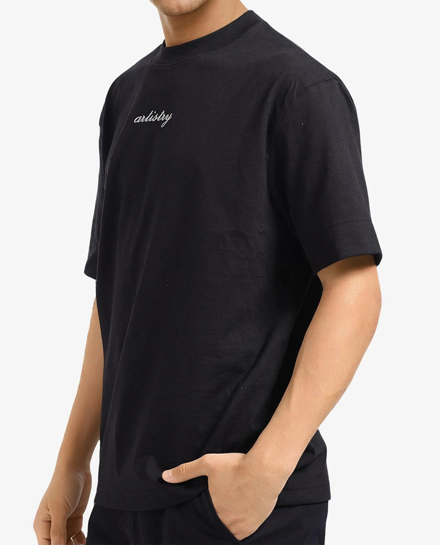 Rare Rabbit Men's Bonz-1 Black Cotton Graphic Print Oversized Fit Half Sleeve Crew Neck T-Shirt
