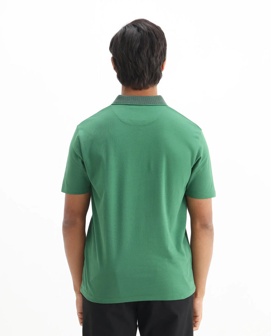 Rare Rabbit Men's Booth Green Cotton Embroidered Regular Fit Half Sleeve Polo