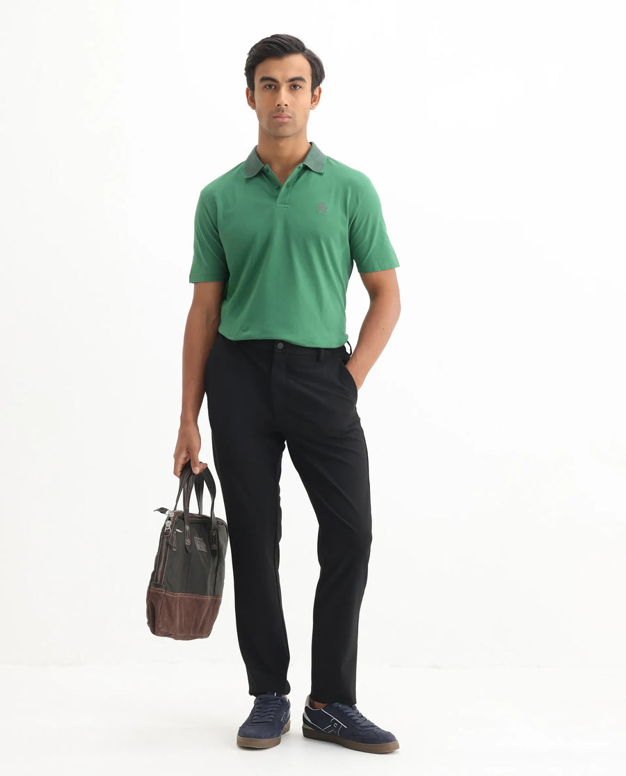 Rare Rabbit Men's Booth Green Cotton Embroidered Regular Fit Half Sleeve Polo