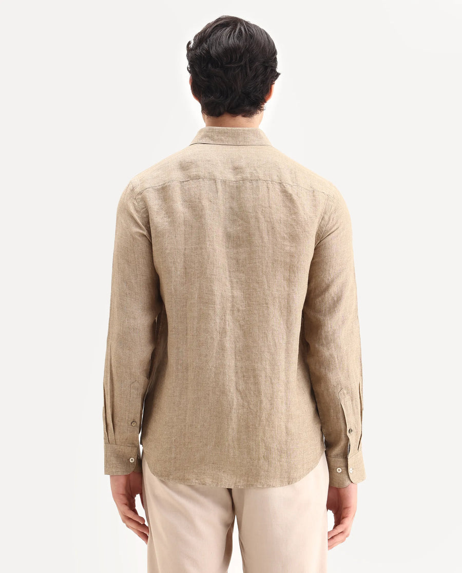 Rare Rabbit Men's Borium-25 Pastel Green 100% Linen Fabric Spread Collar Regular Fit Plain Shirt