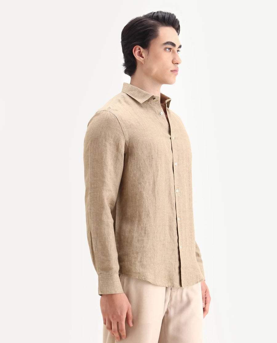 Rare Rabbit Men's Borium-25 Pastel Green 100% Linen Fabric Spread Collar Regular Fit Plain Shirt