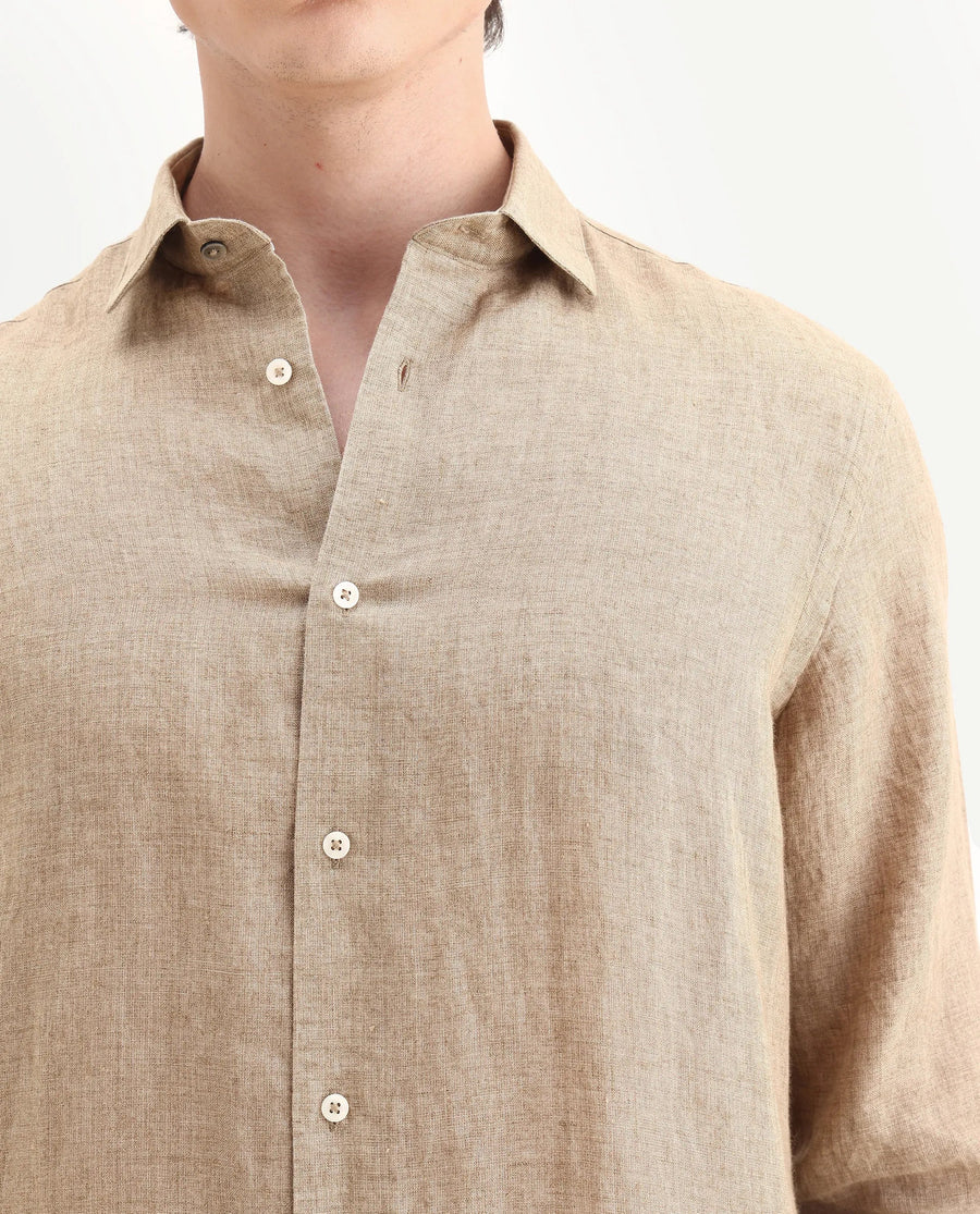 Rare Rabbit Men's Borium-25 Pastel Green 100% Linen Fabric Spread Collar Regular Fit Plain Shirt