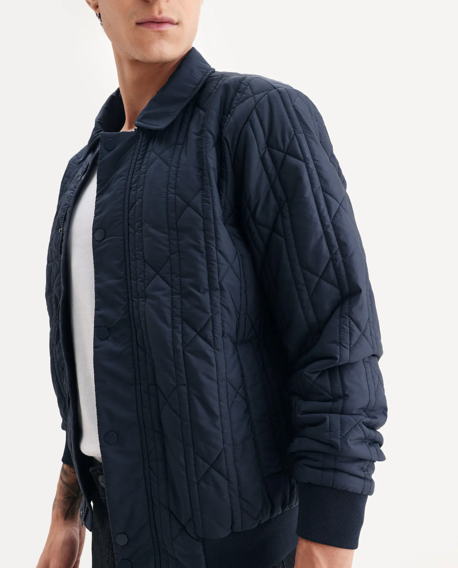 Rare Rabbit Men's Boscod Dark Navy Polyester Fabric Collared Neck Relaxed Geometric Print Jacket