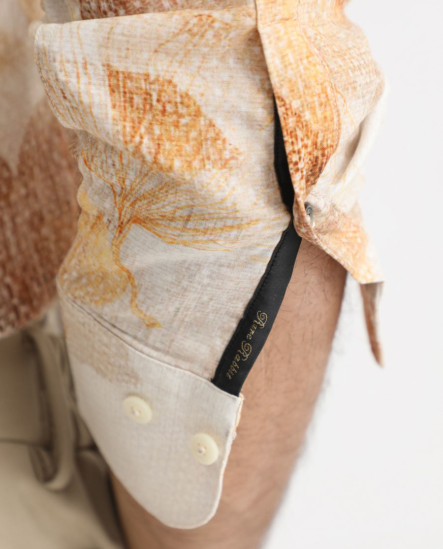 Rare Rabbit Men's Bourbon Beige Viscose Floral Print Regular Fit Full Sleeve Collared Shirt
