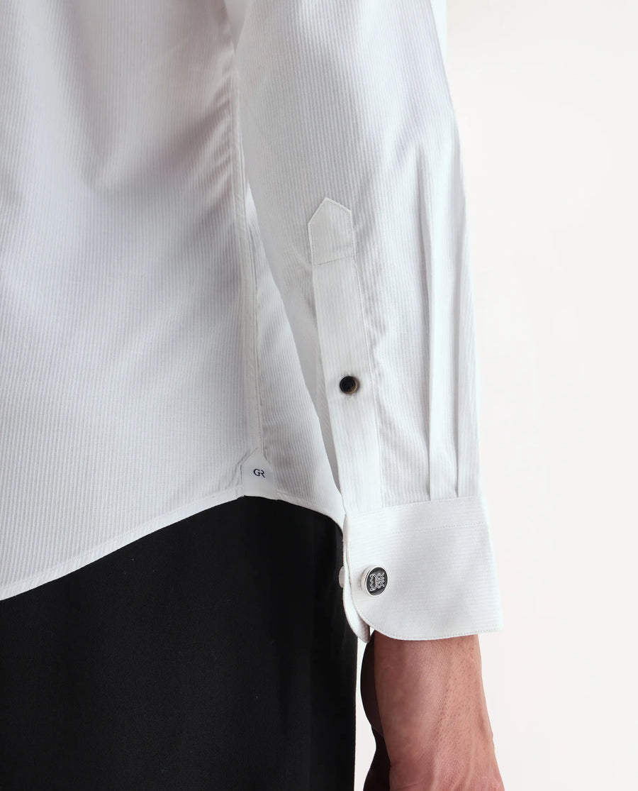 Rare Rabbit Men's Bovec-25 White Cotton Fabric Spread Collar Regular Fit Striped Shirt