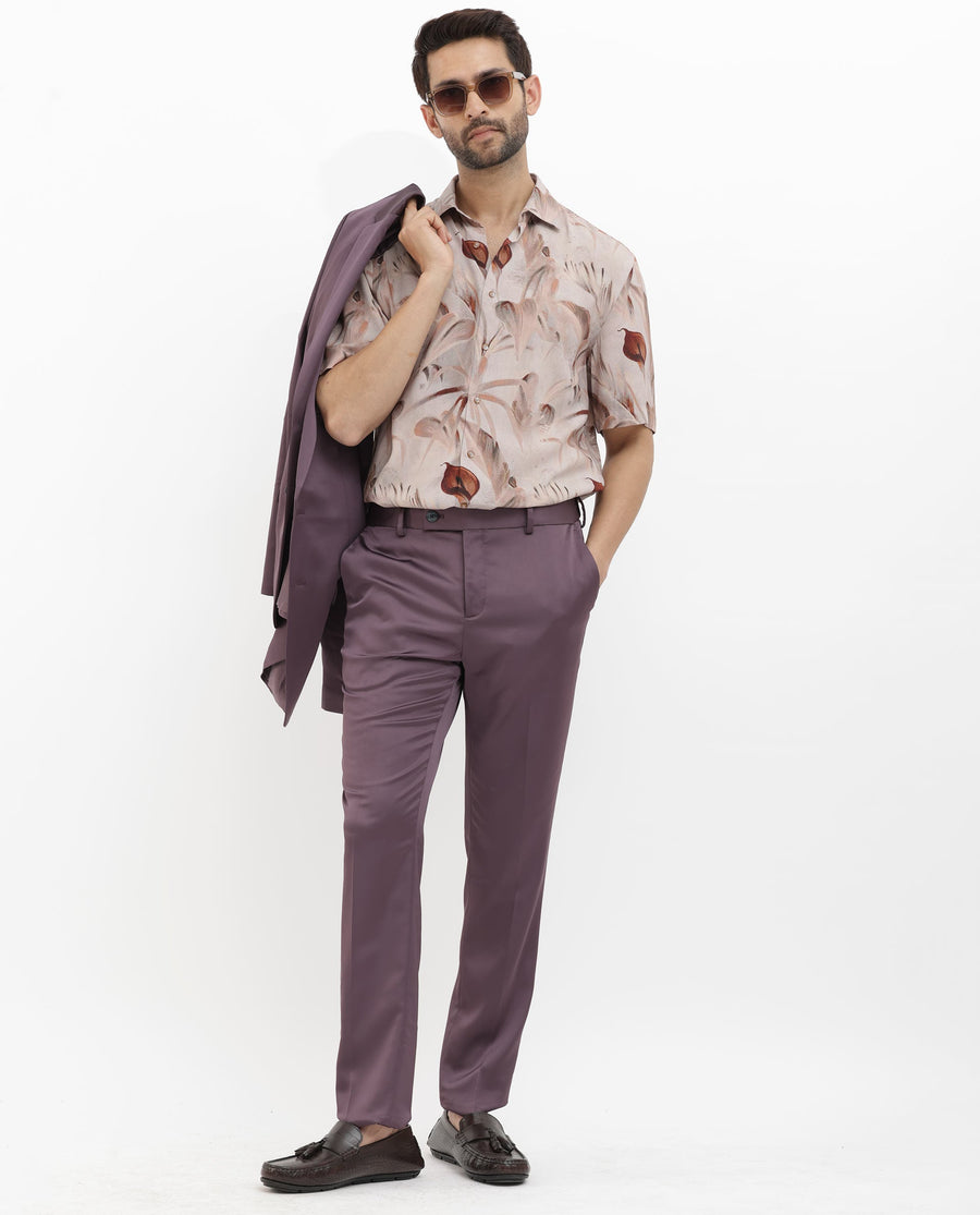 Rare Rabbit Men's Bowon Ss Light Brown Viscose Tropical Print Boxy Fit Half Sleeve Collared Shirt