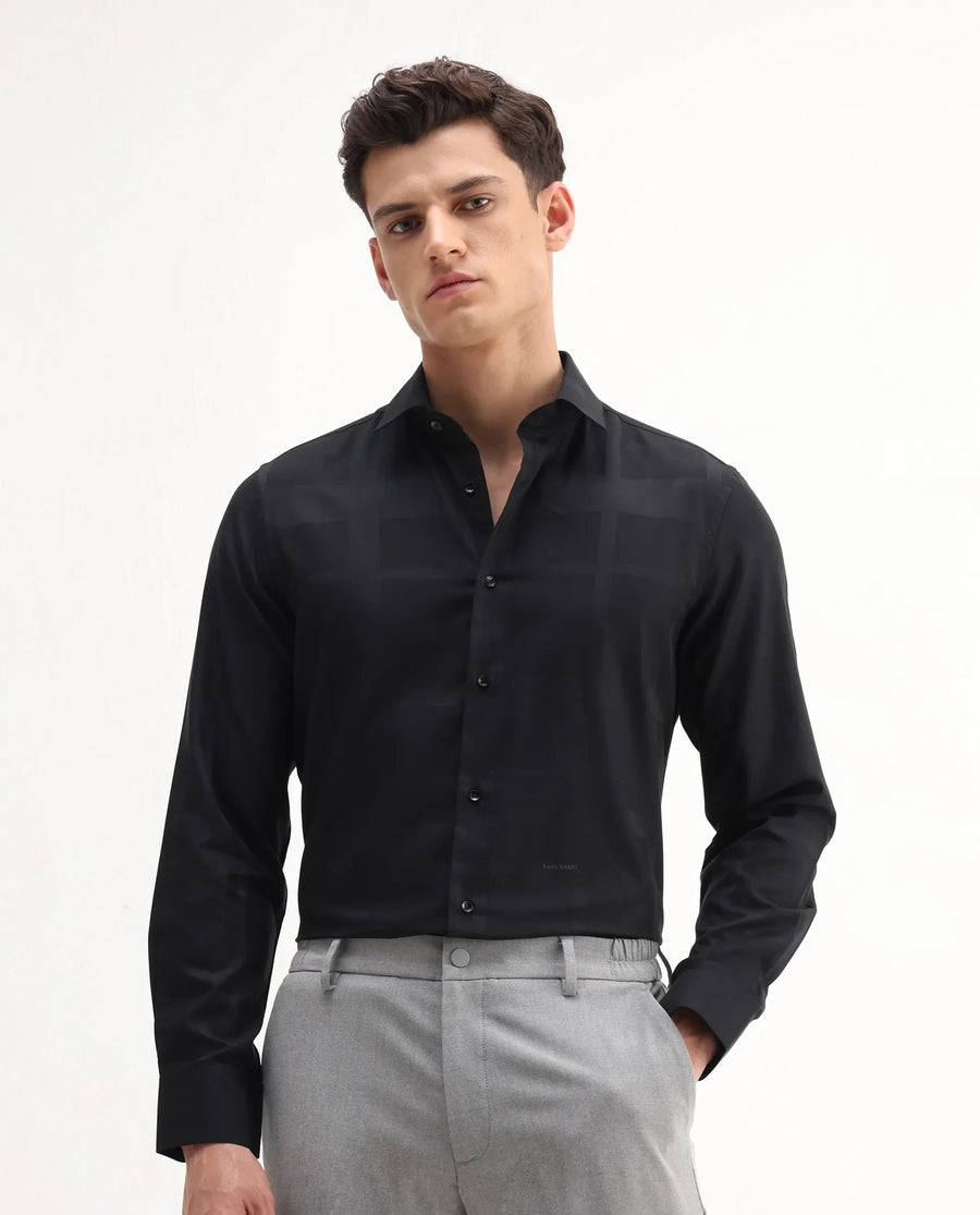 Rare Rabbit Men's Boxlet 25 Black Cotton Blend Checked Print Regular Fit Full Sleeve Collared Shirt
