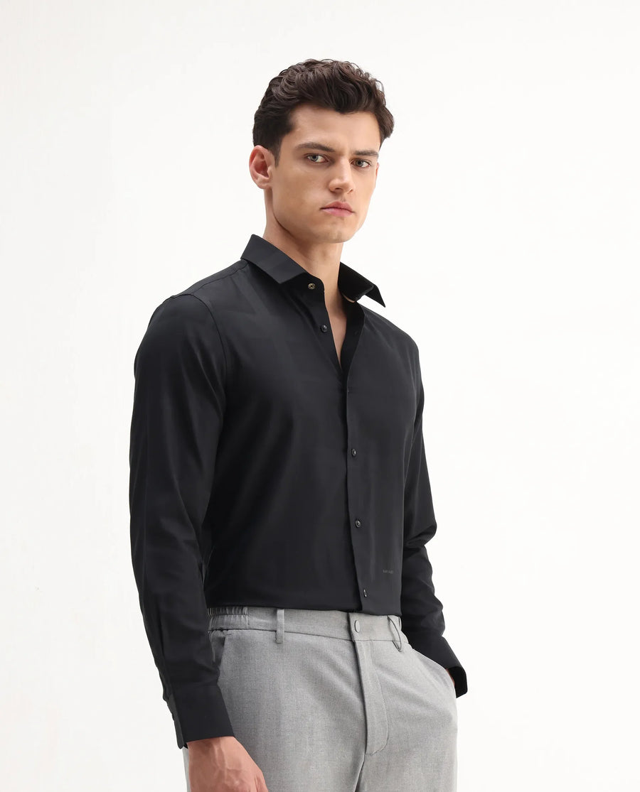 Rare Rabbit Men's Boxlet 25 Black Cotton Blend Checked Print Regular Fit Full Sleeve Collared Shirt