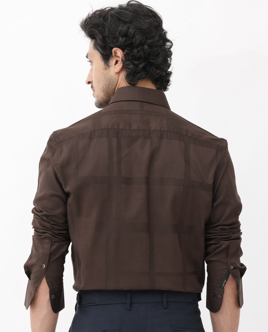 Rare Rabbit Men's Boxline5 Brown Cotton Blend Checked Print Regular Fit Full Sleeve Collared Shirt