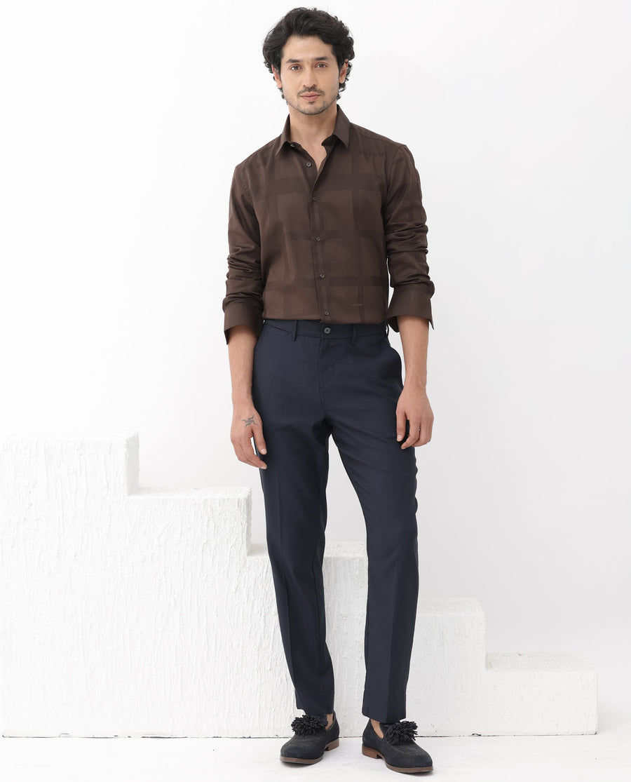 Rare Rabbit Men's Boxline5 Brown Cotton Blend Checked Print Regular Fit Full Sleeve Collared Shirt
