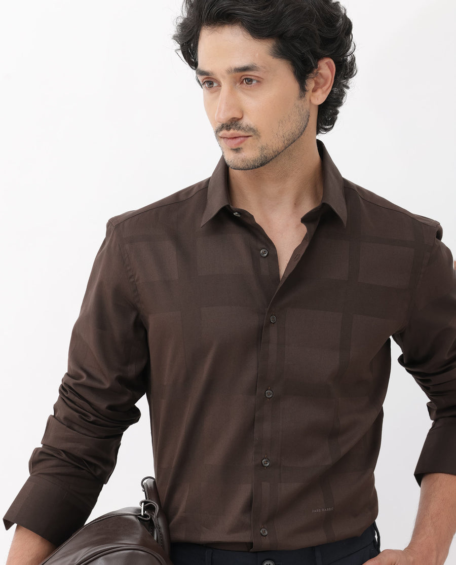 Rare Rabbit Men's Boxline5 Brown Cotton Blend Checked Print Regular Fit Full Sleeve Collared Shirt