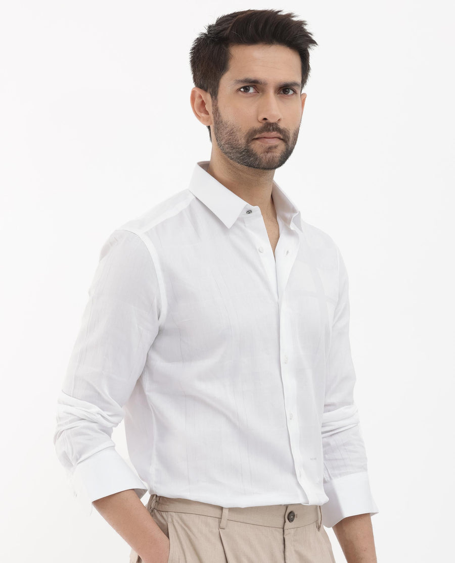 Rare Rabbit Men's Boxline 5 White Cotton Blend Checked Print Regular Fit Full Sleeve Collared Shirt