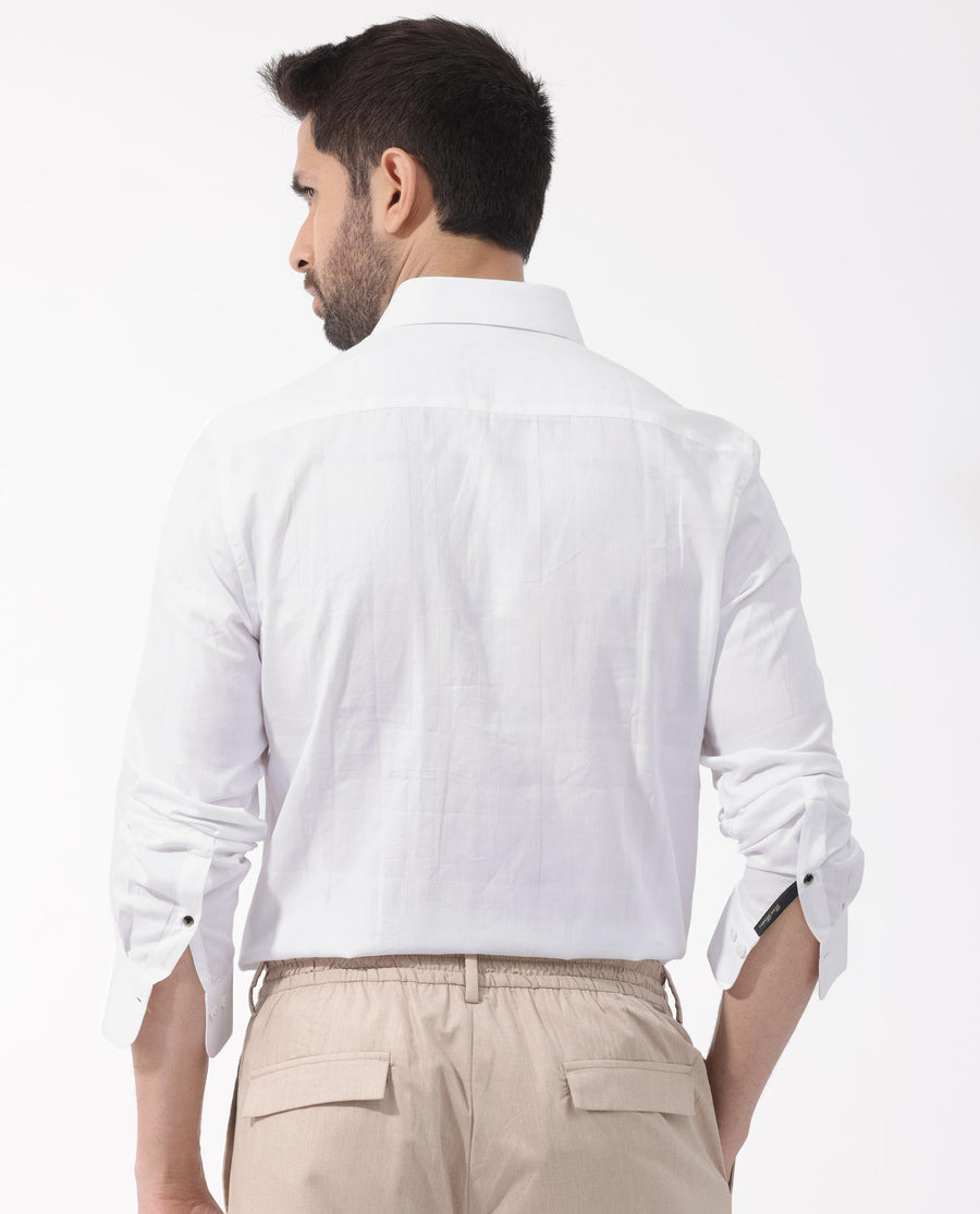 Rare Rabbit Men's Boxline 5 White Cotton Blend Checked Print Regular Fit Full Sleeve Collared Shirt