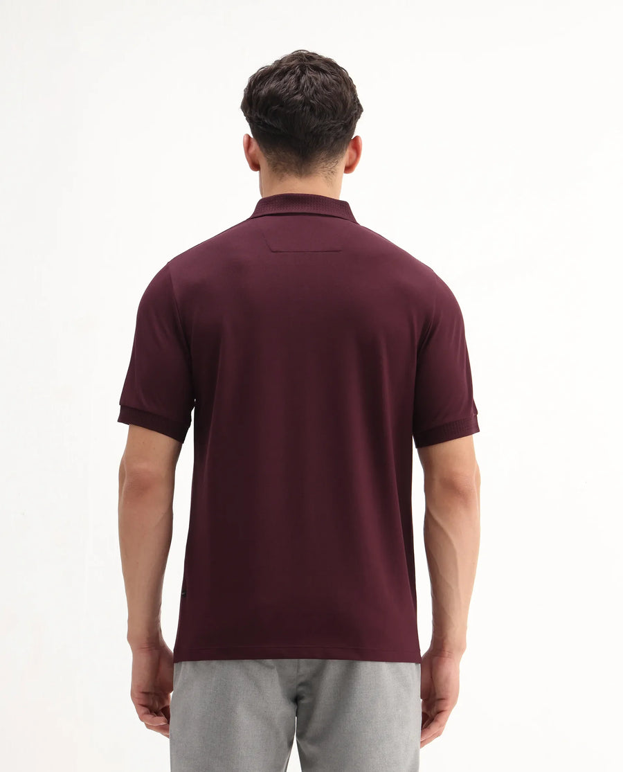Rare Rabbit Men's Braf Dark Maroon Cotton Blend Plain Regular Fit Half Sleeve Polo
