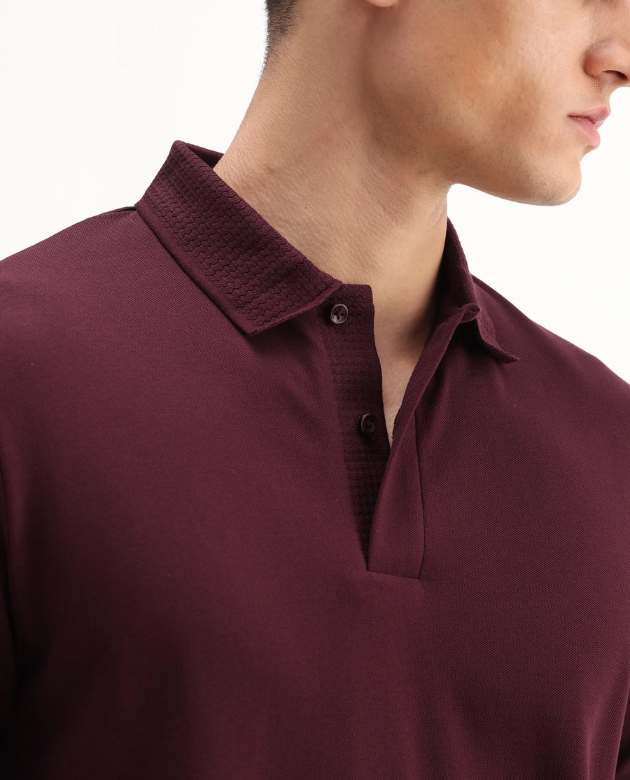 Rare Rabbit Men's Braf Dark Maroon Cotton Blend Plain Regular Fit Half Sleeve Polo