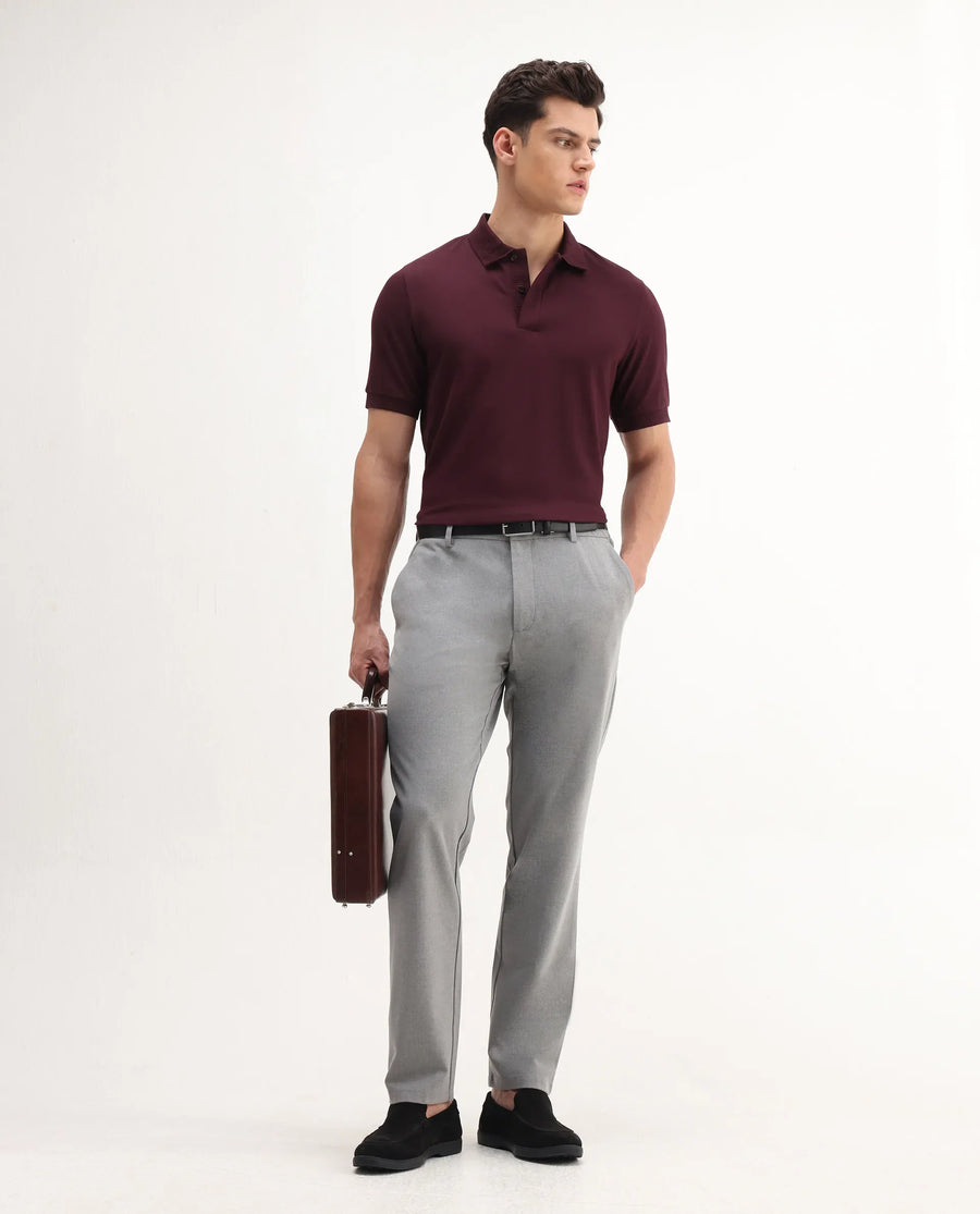 Rare Rabbit Men's Braf Dark Maroon Cotton Blend Plain Regular Fit Half Sleeve Polo