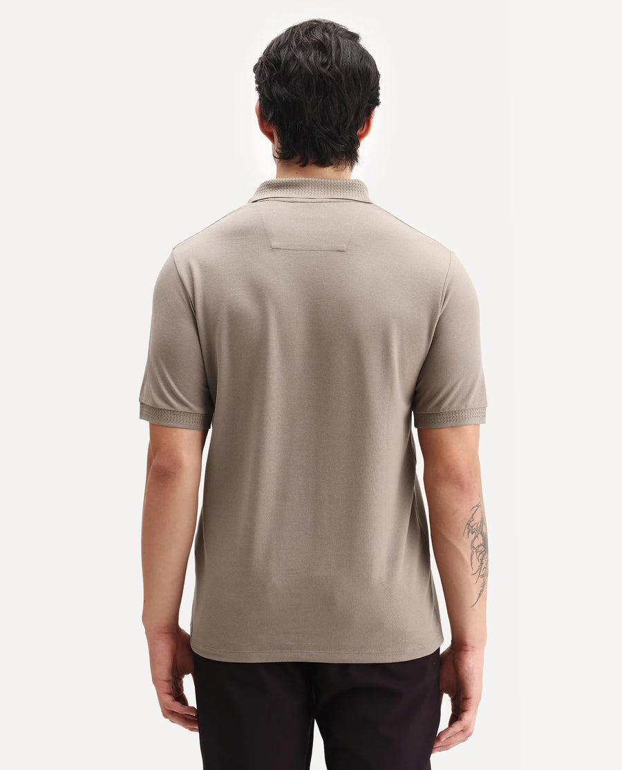 Rare Rabbit Men's Braf Dusky Brown Cotton Blend Plain Regular Fit Half Sleeve Polo