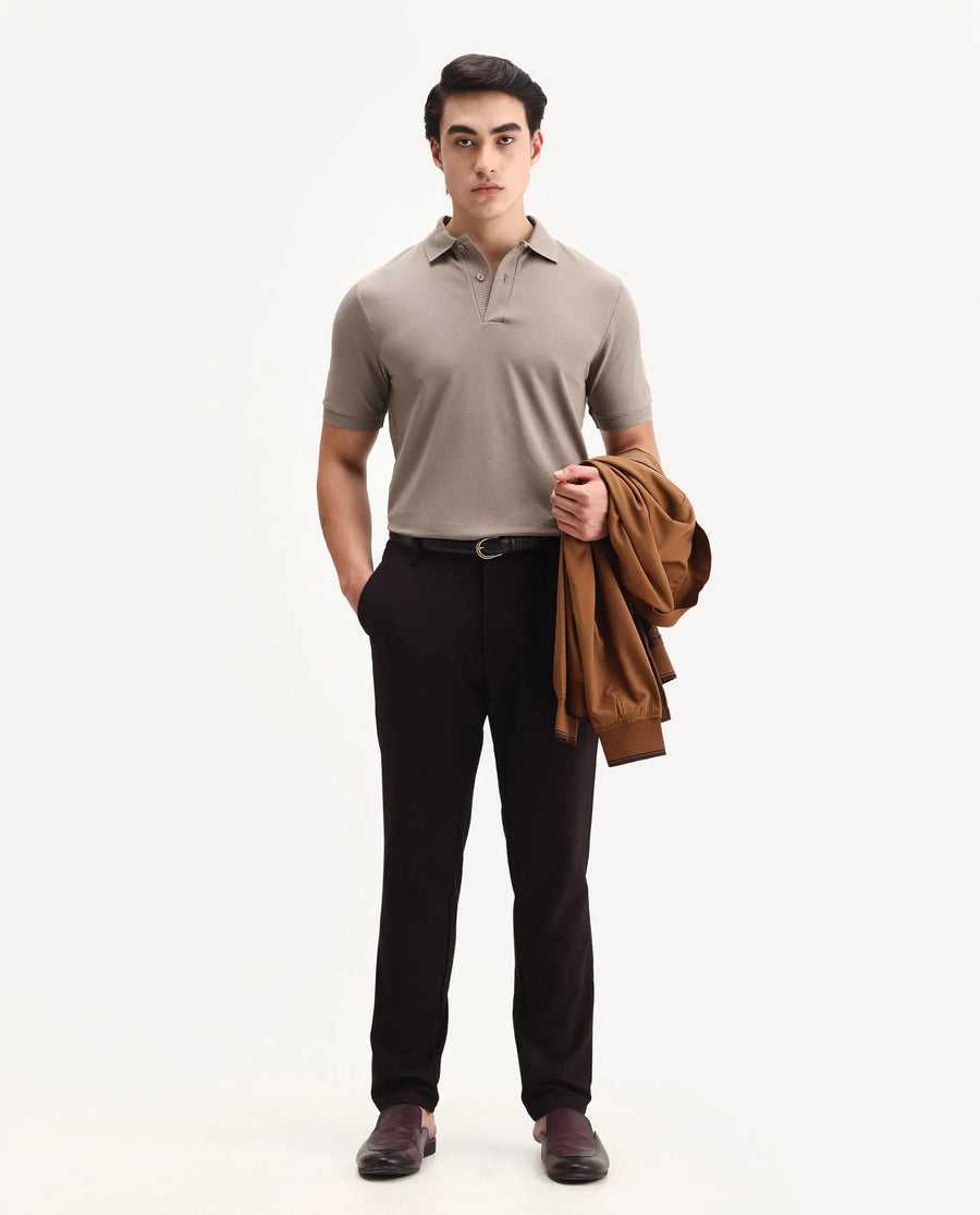 Rare Rabbit Men's Braf Dusky Brown Cotton Blend Plain Regular Fit Half Sleeve Polo