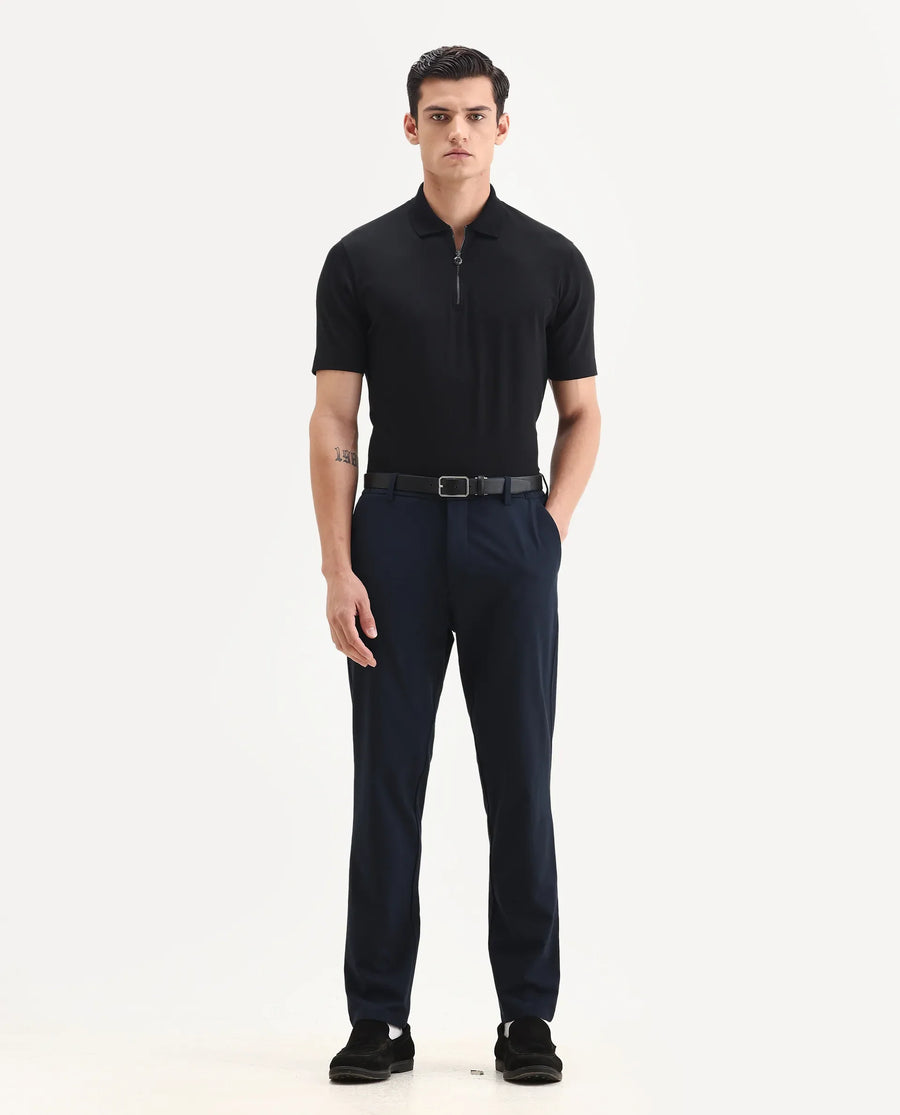 Rare Rabbit Men's Braido Black Cotton Blend Fabric Half Sleeve Spread Collar Plain Polo