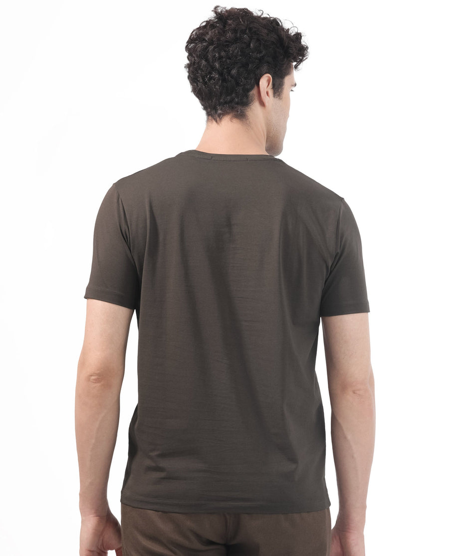 Rare Rabbit Men's Brandon Olive Cotton Blend Graphic Print Regular Fit Half Sleeve Crew Neck T-Shirt