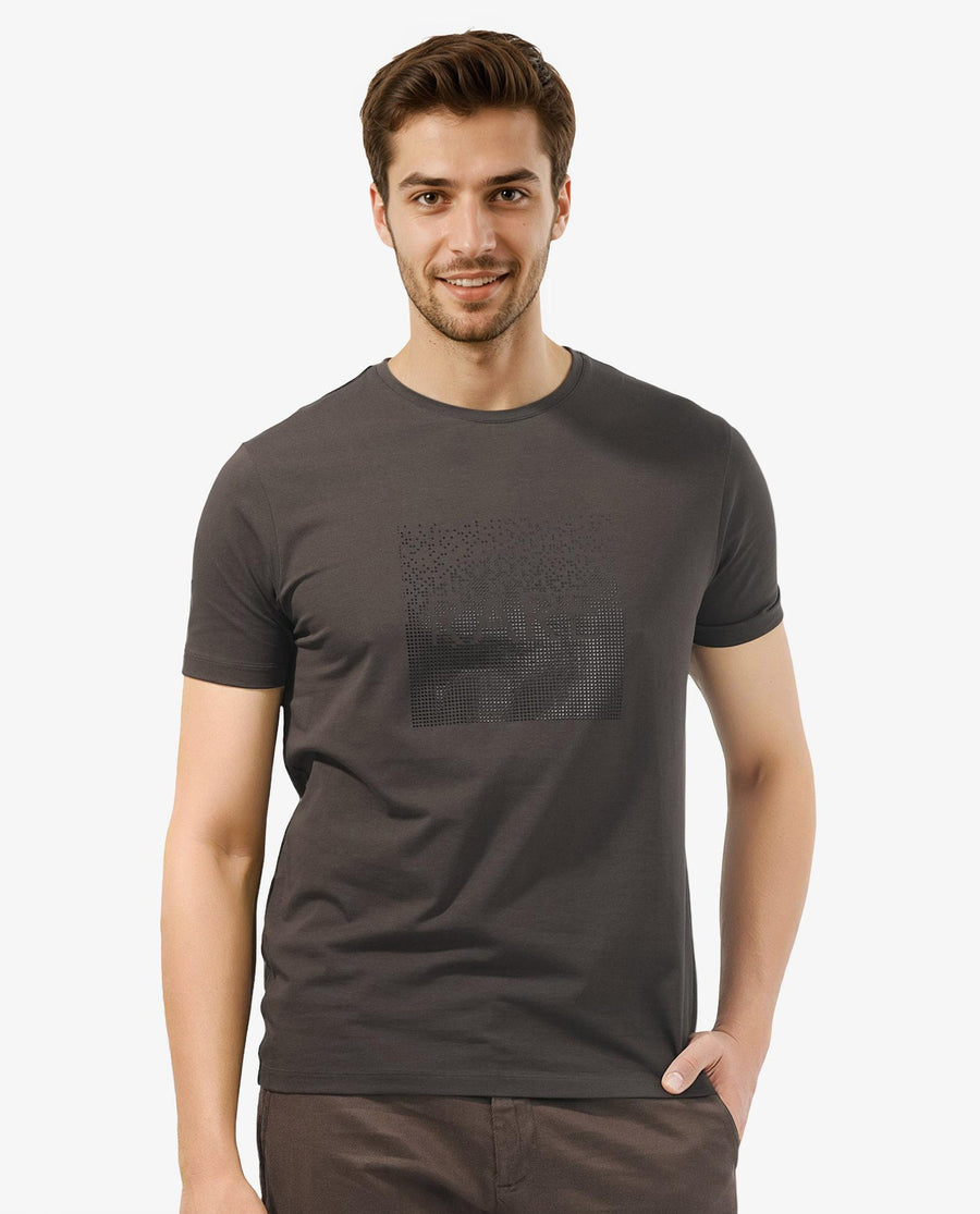 Rare Rabbit Men's Brandon Olive Cotton Blend Graphic Print Regular Fit Half Sleeve Crew Neck T-Shirt