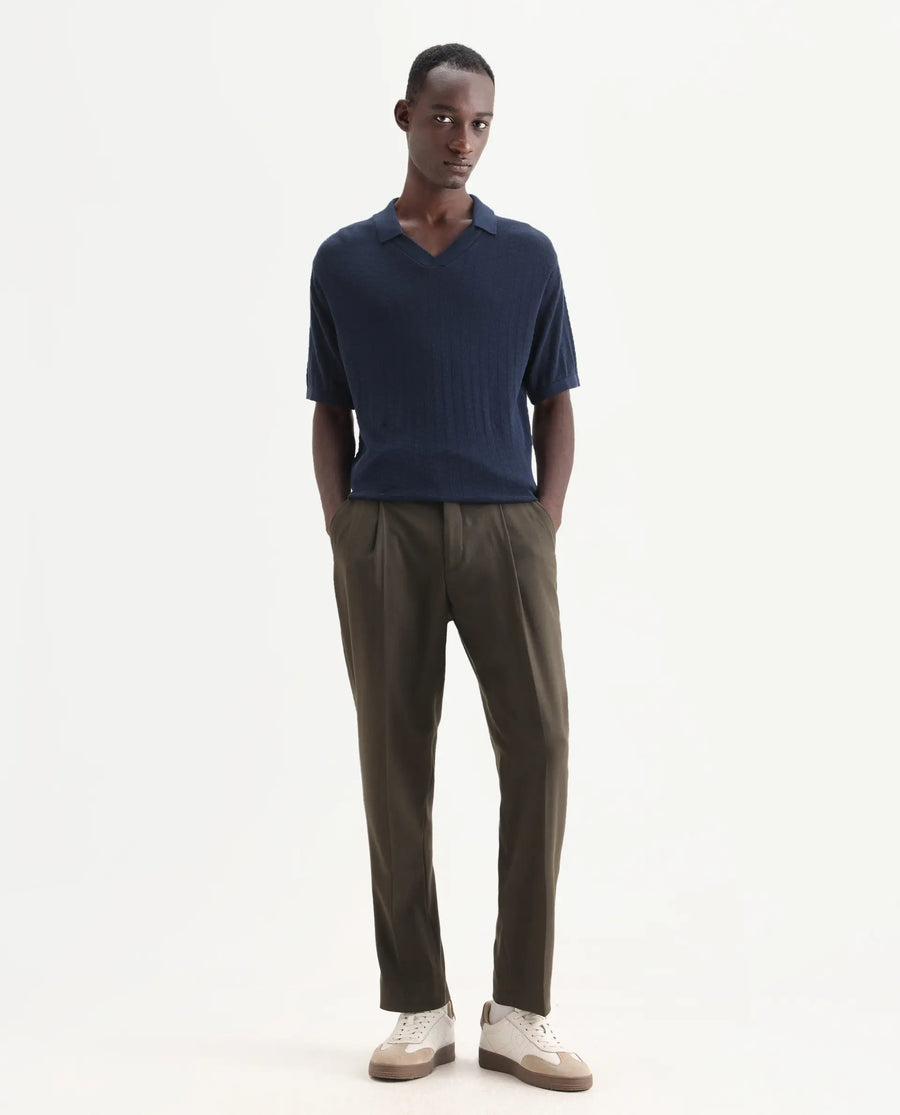 Rare Rabbit Men's Branter Olive Polyester Plain Relaxed Fit Trouser