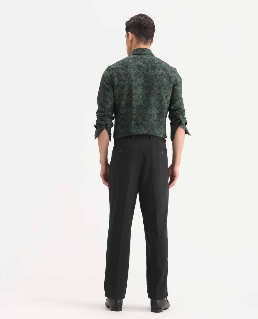 Rare Rabbit Men's Branter Black Polyester Plain Relaxed Fit Trouser