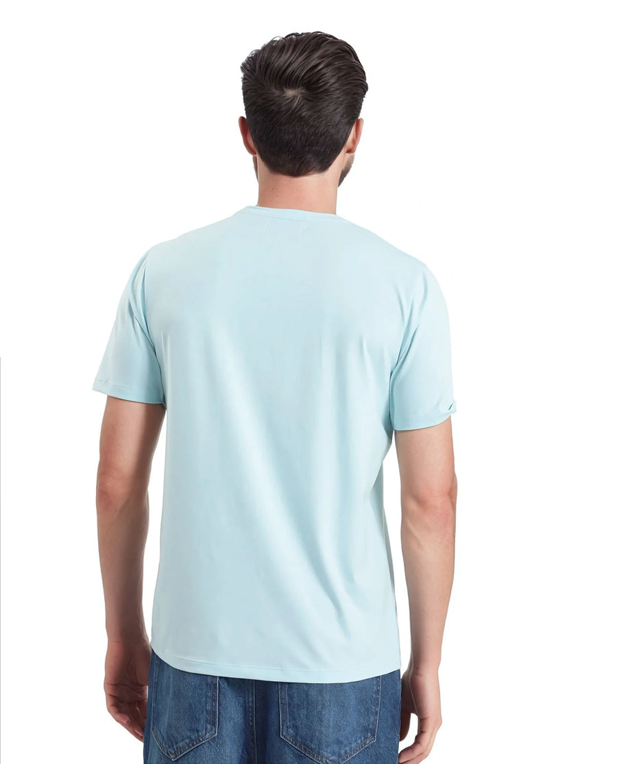 Rare Rabbit Men's Brax Light Blue Cotton Blend Graphic Print Regular Fit Half Sleeve Crew Neck T-Shirt