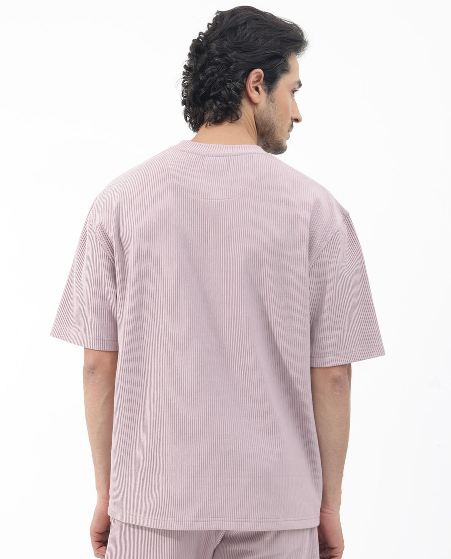 Rare Rabbit Men's Breet Dusky Purple Cotton Textured Oversized Fit Half Sleeve Crew Neck T-Shirt