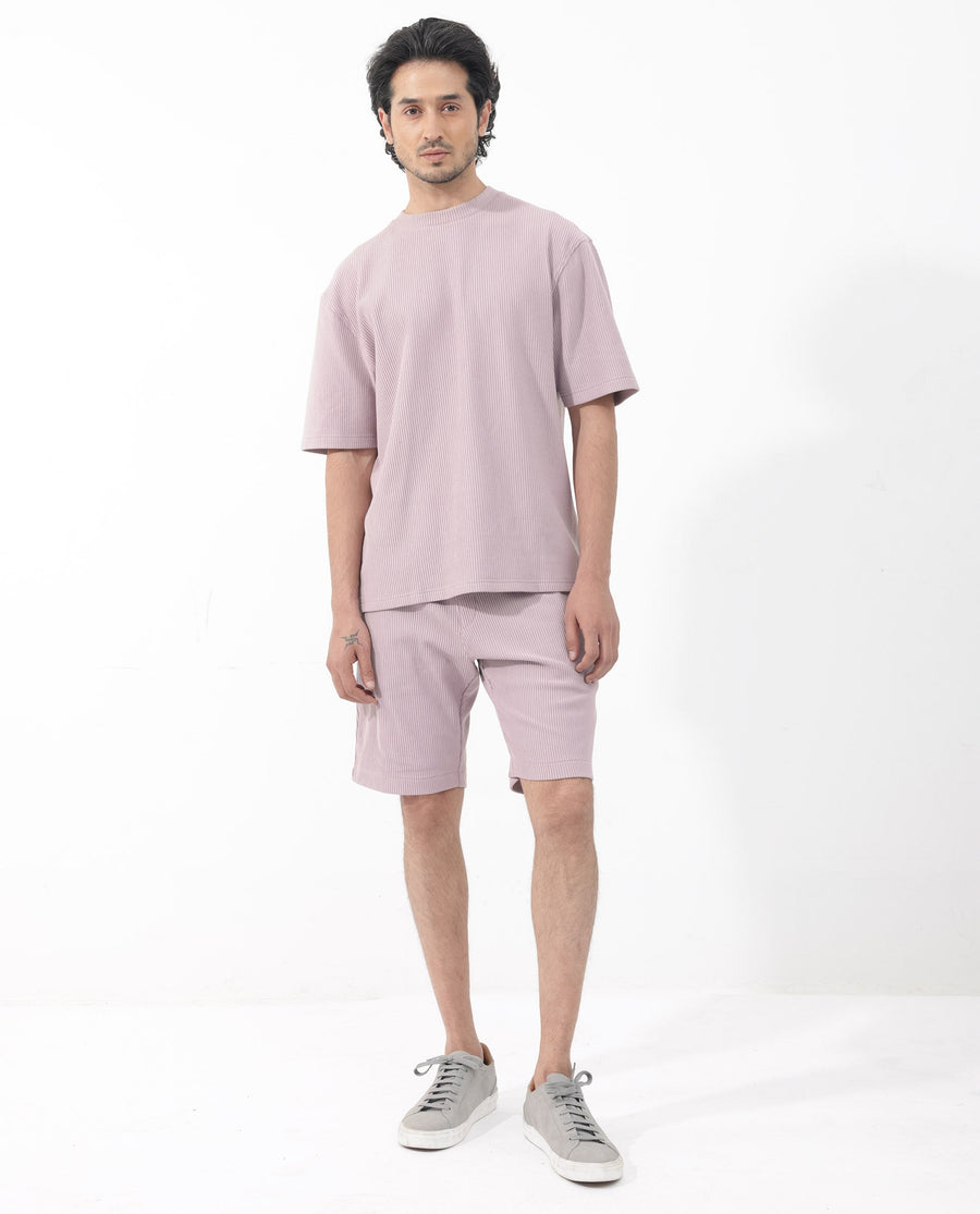 Rare Rabbit Men's Breet Dusky Purple Cotton Textured Oversized Fit Half Sleeve Crew Neck T-Shirt