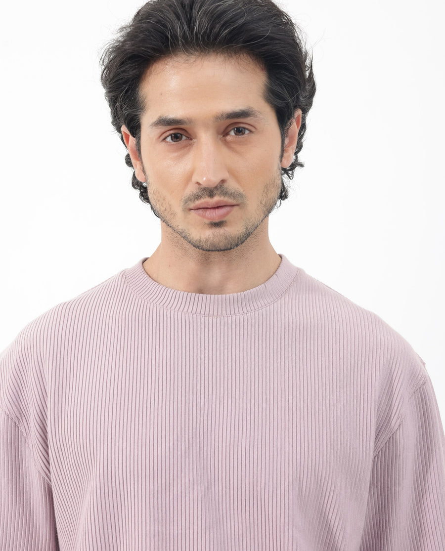 Rare Rabbit Men's Breet Dusky Purple Cotton Textured Oversized Fit Half Sleeve Crew Neck T-Shirt