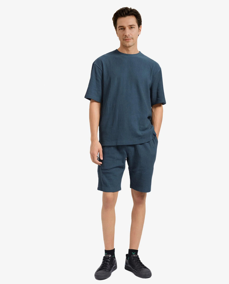 Rare Rabbit Men's Breet-1 Dark Green Cotton Blend Textured Oversized Fit Half Sleeve Crew Neck T-Shirt