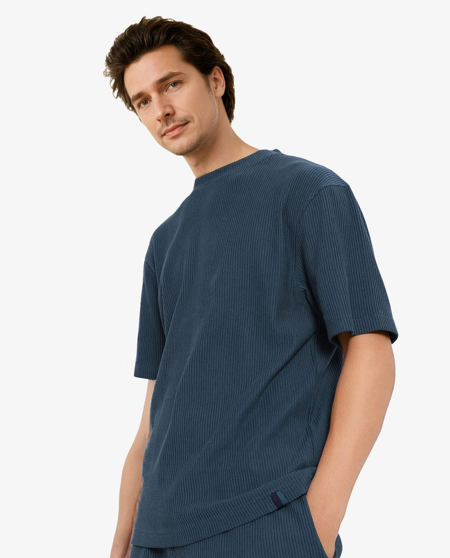 Rare Rabbit Men's Breet-1 Dark Green Cotton Blend Textured Oversized Fit Half Sleeve Crew Neck T-Shirt
