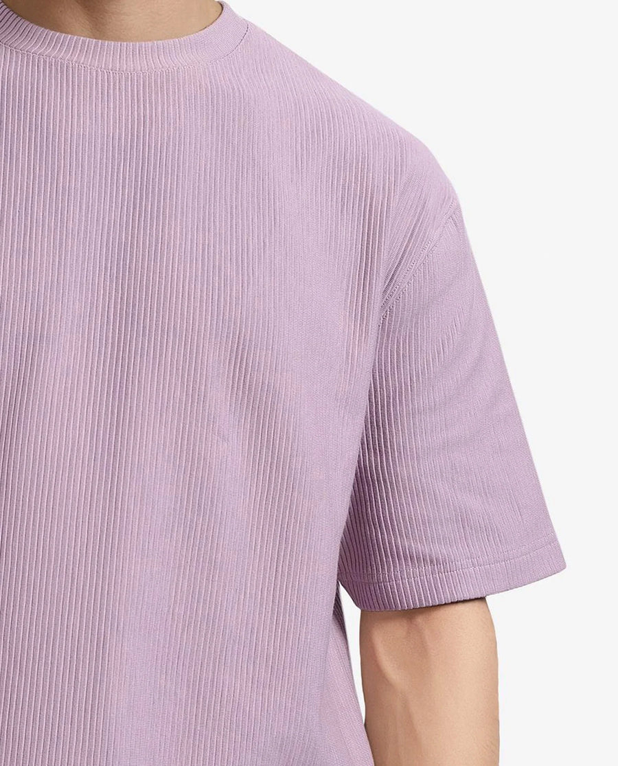 Rare Rabbit Men's Breet-1 Dusky Pink Cotton Blend Textured Oversized Fit Half Sleeve Crew Neck T-Shirt