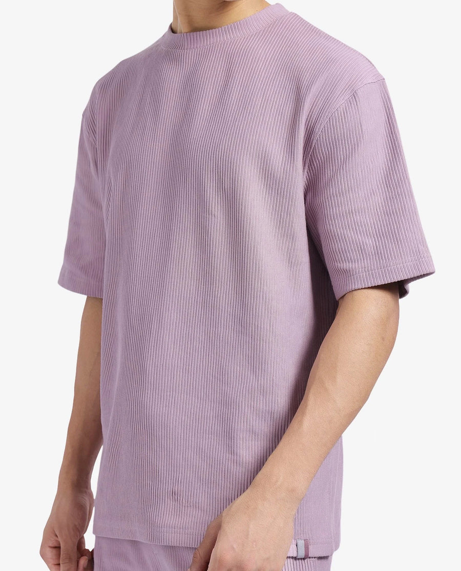 Rare Rabbit Men's Breet-1 Dusky Pink Cotton Blend Textured Oversized Fit Half Sleeve Crew Neck T-Shirt