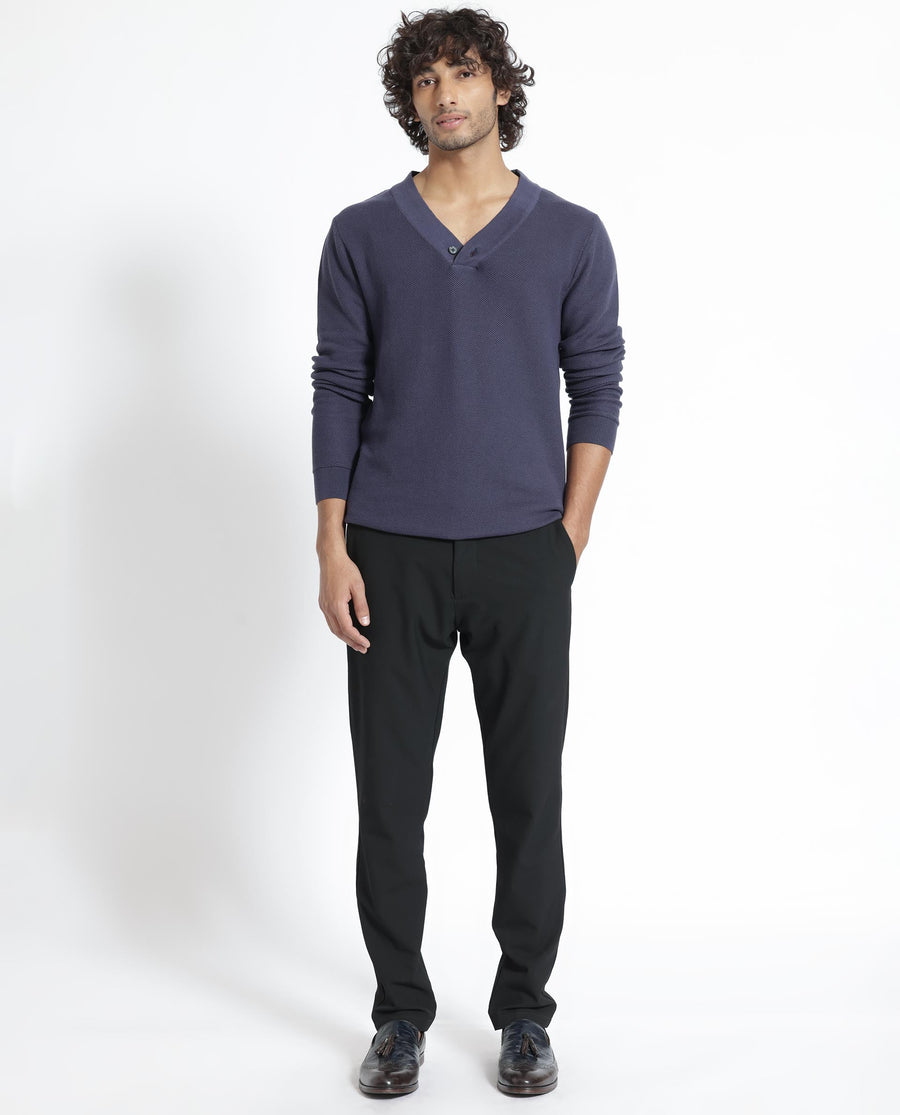 Rare Rabbit Men's Breeze Purple Cotton Plain Regular Fit Full Sleeve V-Neck Sweater