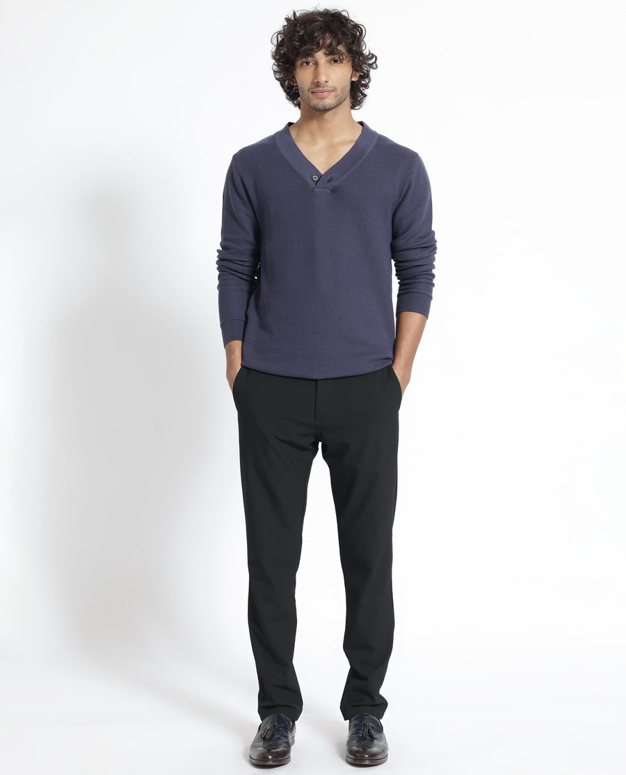 Rare Rabbit Men's Breeze Purple Cotton Plain Regular Fit Full Sleeve V-Neck Sweater