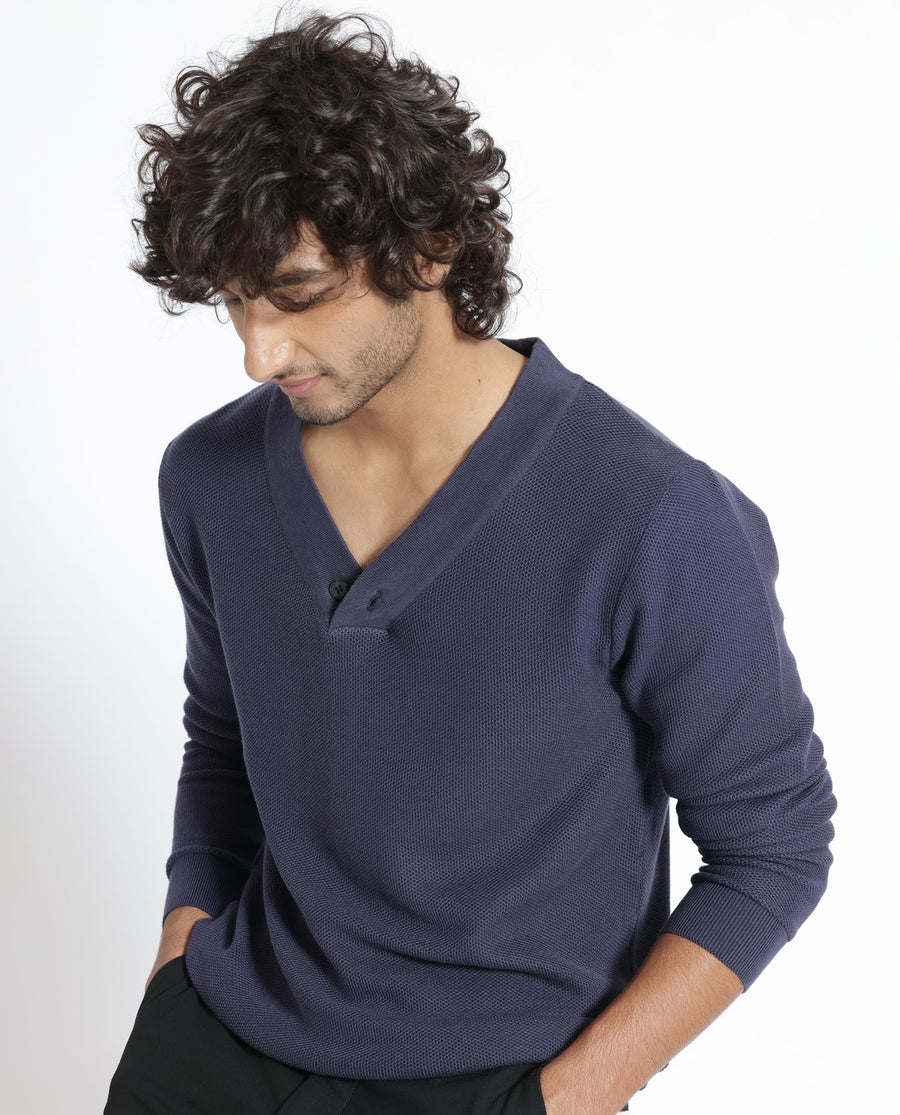 Rare Rabbit Men's Breeze Purple Cotton Plain Regular Fit Full Sleeve V-Neck Sweater