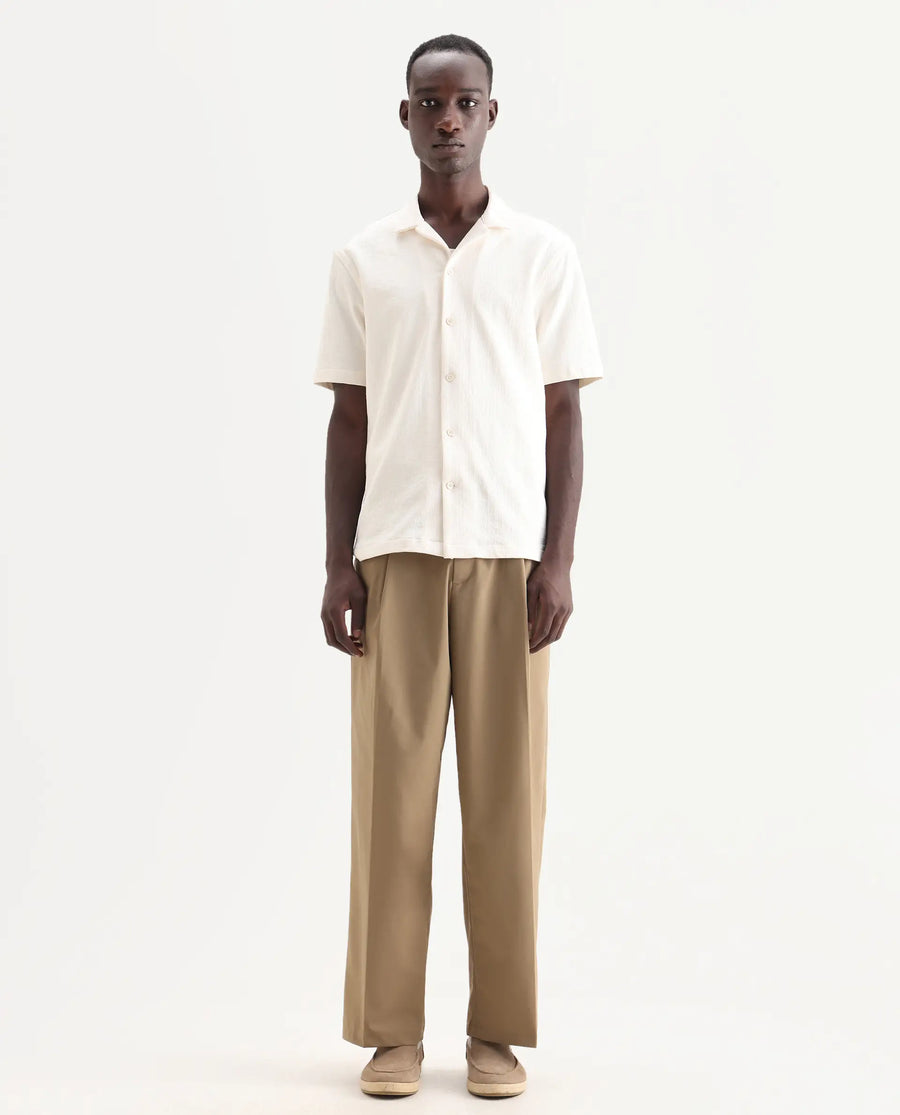 Rare Rabbit Men's Brelint Khaki Linen Blend Plain Relaxed Fit Trouser