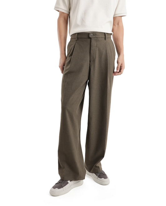 Rare Rabbit Men's Brelint Brown Cotton Blend Plain Relaxed Fit Trouser