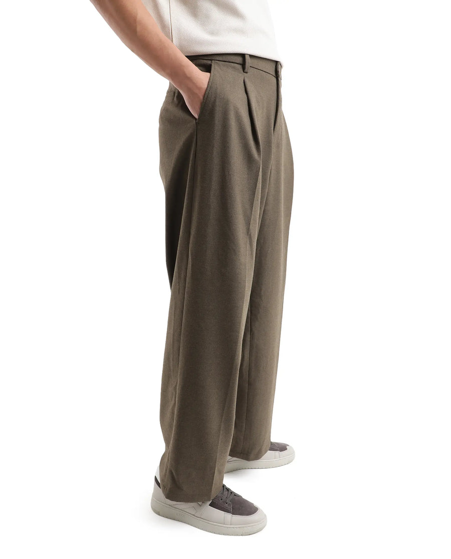 Rare Rabbit Men's Brelint Brown Cotton Blend Plain Relaxed Fit Trouser