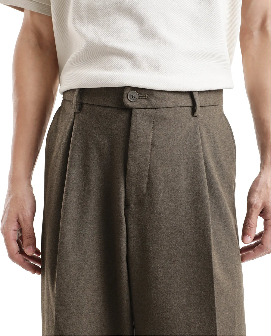 Rare Rabbit Men's Brelint Brown Cotton Blend Plain Relaxed Fit Trouser