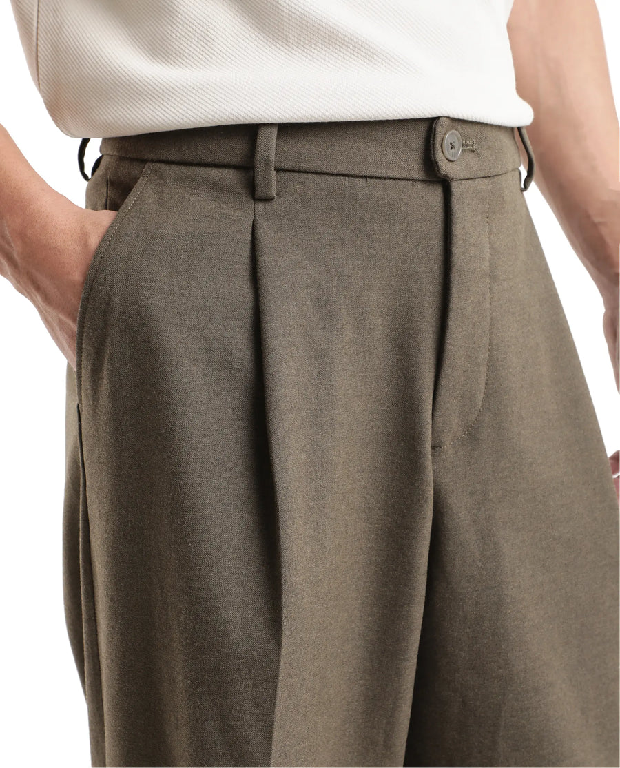 Rare Rabbit Men's Brelint Brown Cotton Blend Plain Relaxed Fit Trouser