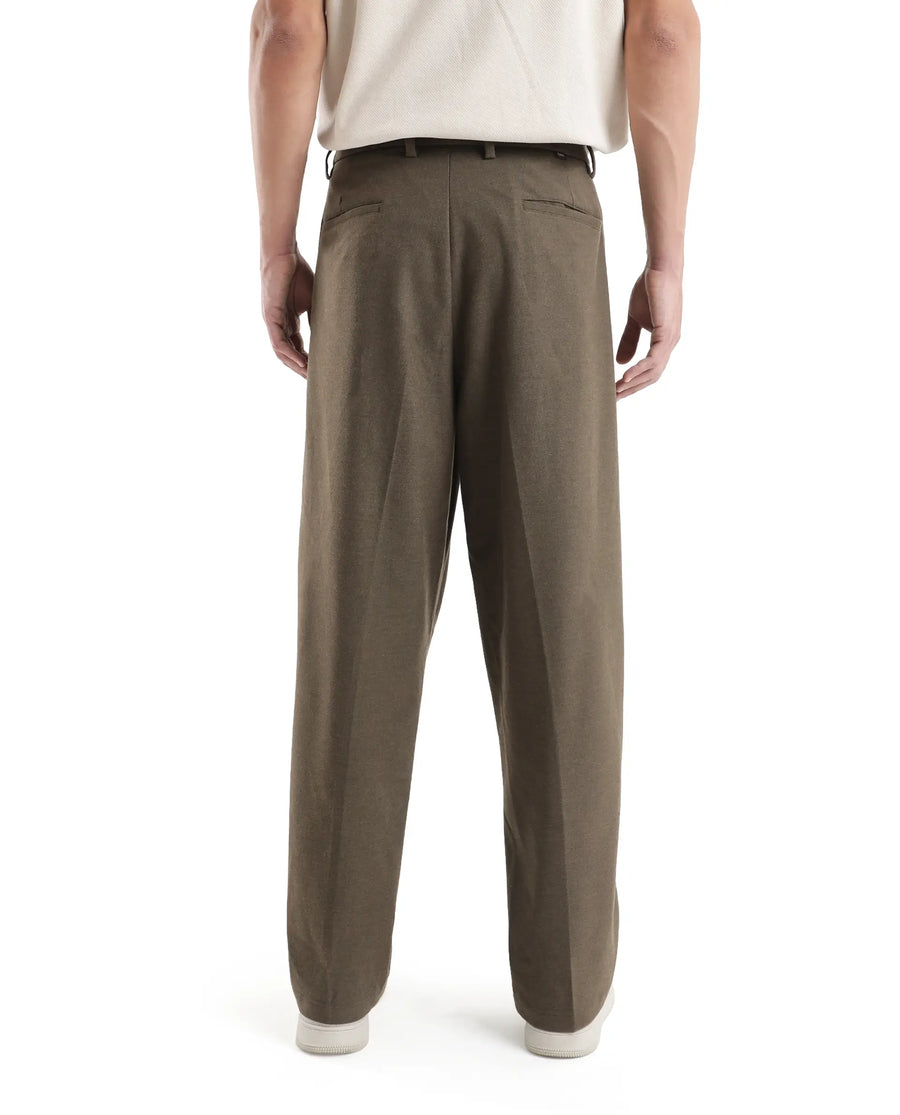 Rare Rabbit Men's Brelint Brown Cotton Blend Plain Relaxed Fit Trouser