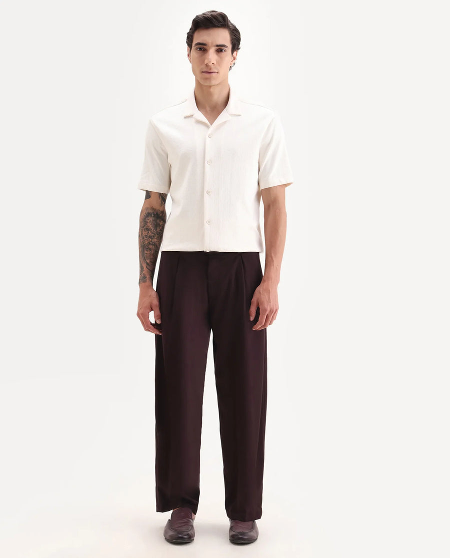 Rare Rabbit Men's Brelint Maroon Cotton Blend Plain Relaxed Fit Trouser