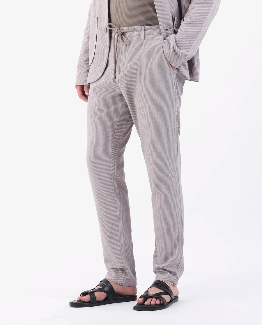 Rare Rabbit Men's Brera Puprle Linen Blend Striped Print Regular Fit Trouser