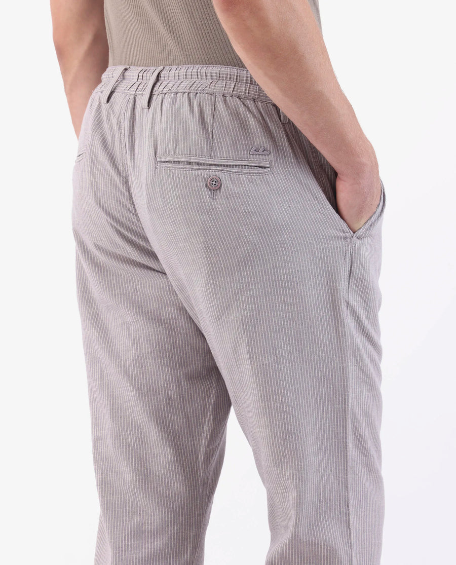 Rare Rabbit Men's Brera Puprle Linen Blend Striped Print Regular Fit Trouser