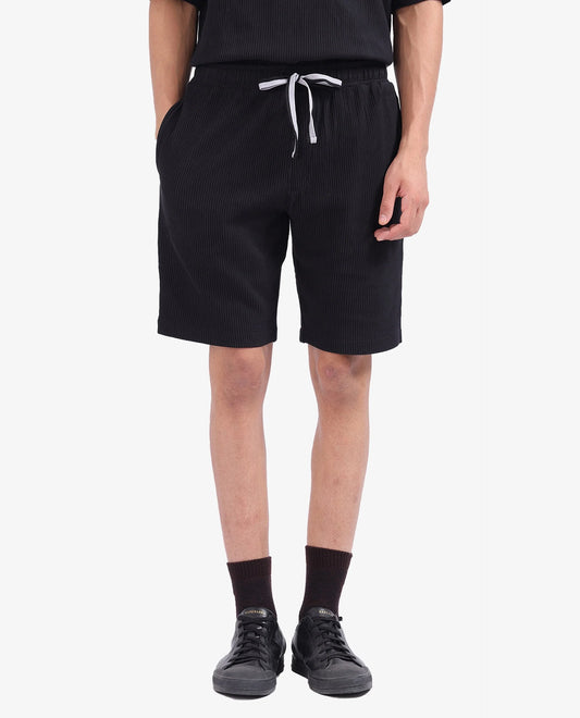 Rare Rabbit Men's Breto-1 Black Cotton Textured Regular Fit Shorts