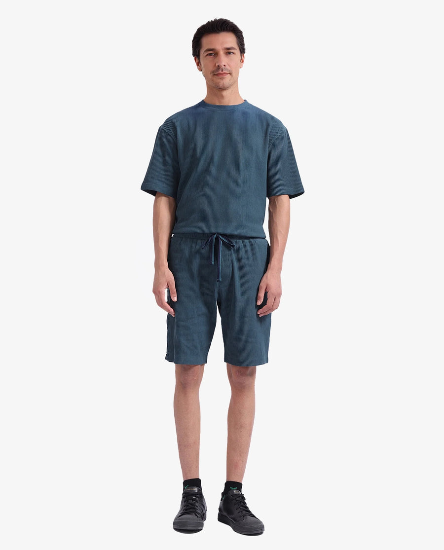 Rare Rabbit Men's Breto-1 Dark Green Cotton Textured Regular Fit Shorts